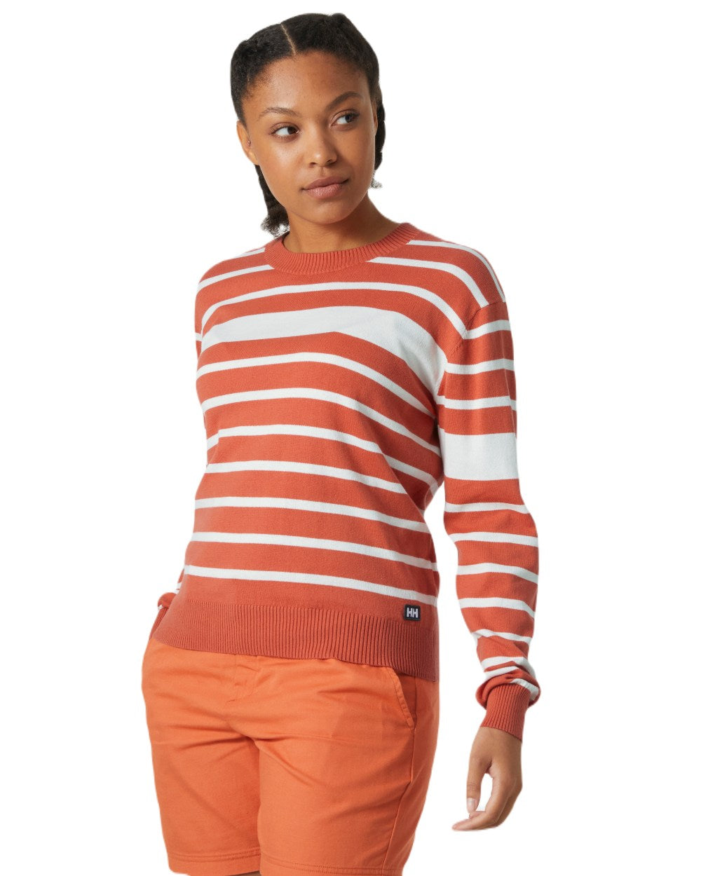 Terracotta Stripe Coloured Helly Hansen Womens Skagen Sweater 2.0 On A White Background 