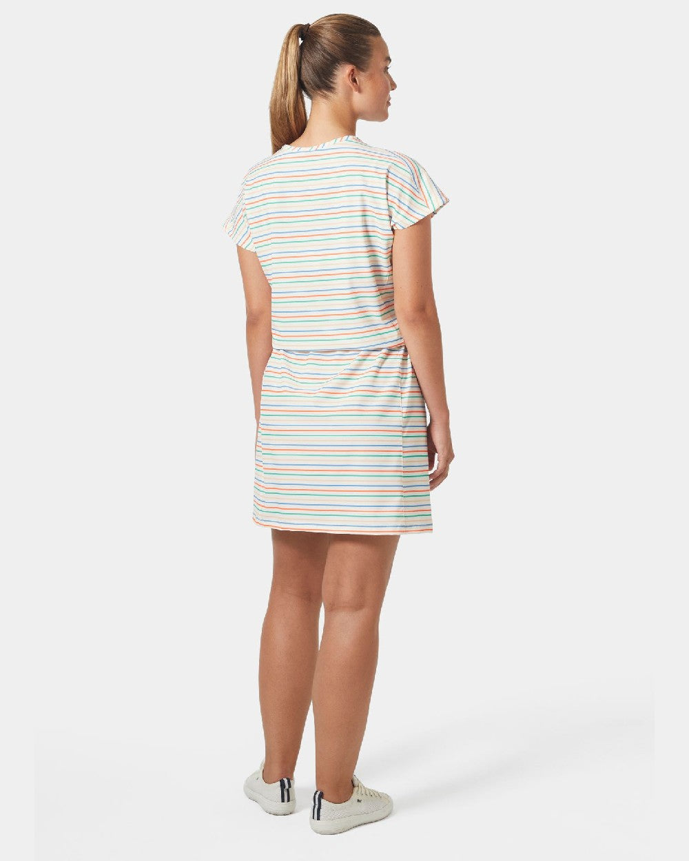 Snow Multistripe coloured Helly Hansen Womens Thalia Summer Dress 2.0 on grey background 