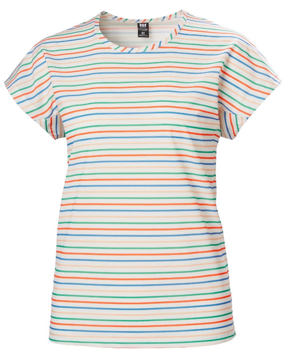 Snow Multistripe coloured Helly Hansen Womens Thalia Summer Top on white background 