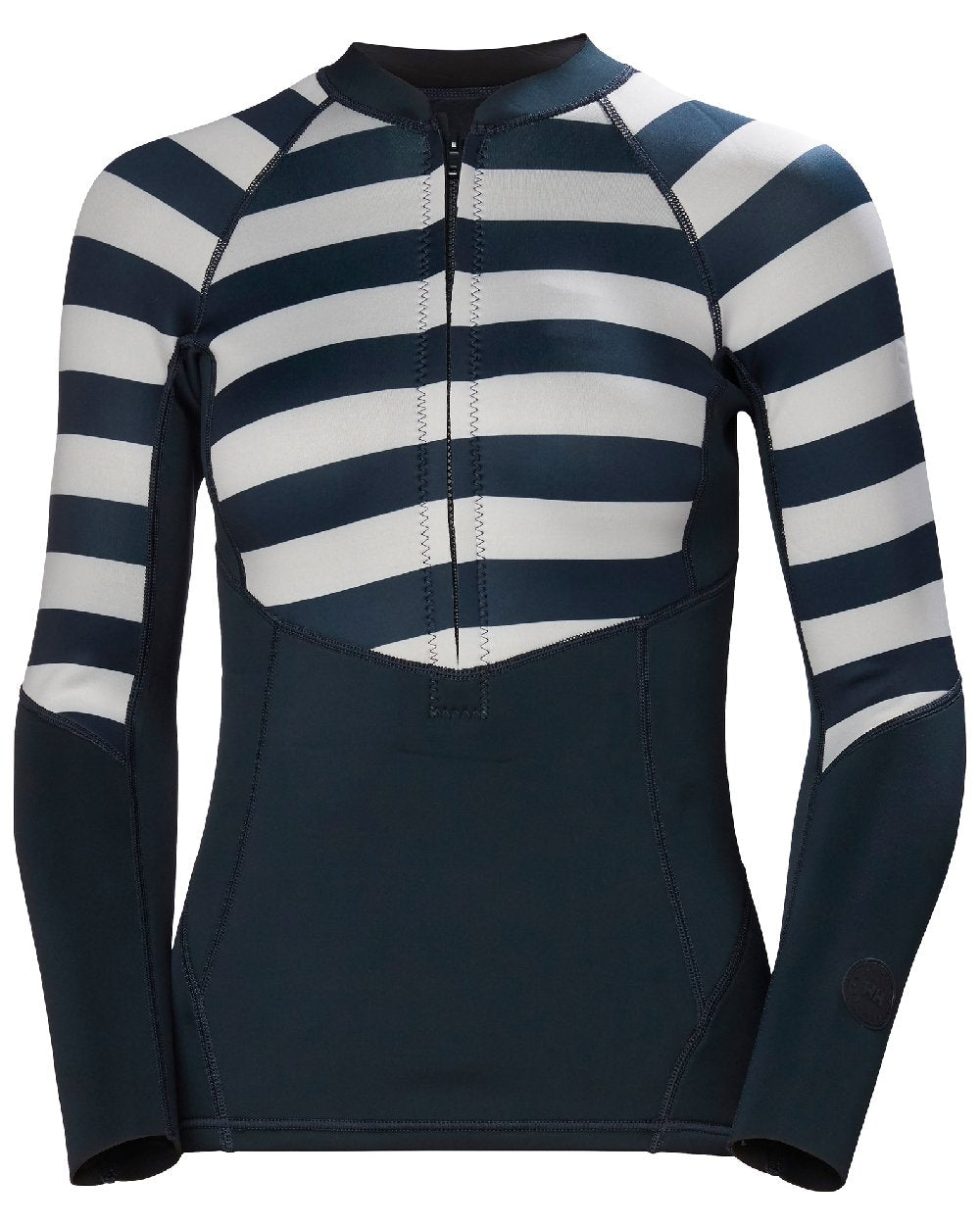 Navy Stripe coloured Helly Hansen Womens Waterwear Half Zip Jacket on white background 