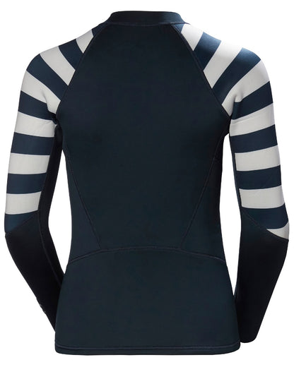Navy Stripe coloured Helly Hansen Womens Waterwear Half Zip Jacket on white background 