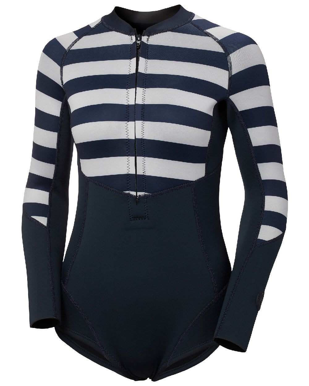 Navy Stripe coloured Helly Hansen Womens Waterwear Long Sleeve Wetsuit on white background 