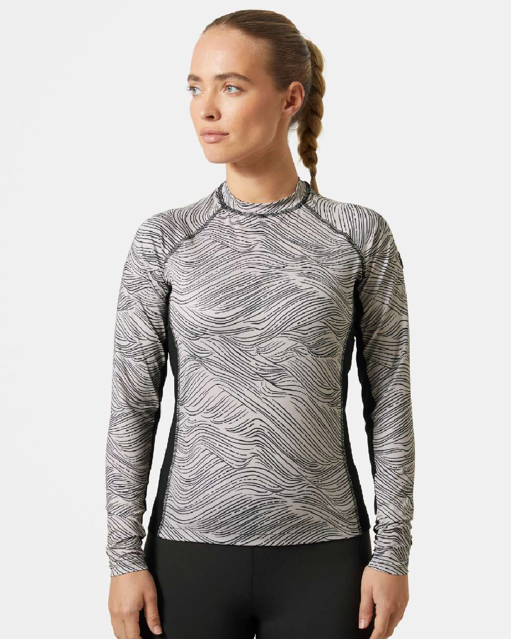 Pink Cloud Wave coloured Helly Hansen Womens Waterwear Rashguard on grey background 