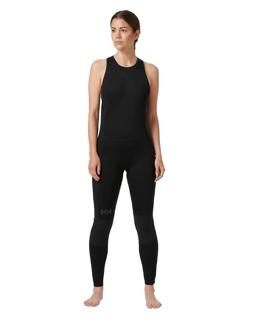 Black coloured Helly Hansen Womens Waterwear Salopette 2.0 on white background 