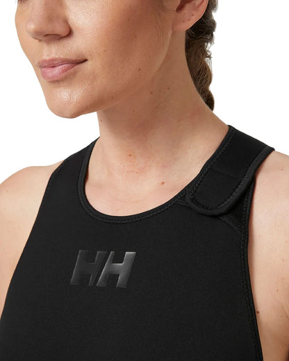 Black coloured Helly Hansen Womens Waterwear Salopette 2.0 on white background 