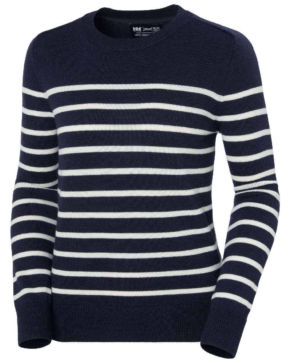 Navy coloured Helly Hansen Womens Molene Wool Sweater on white background 