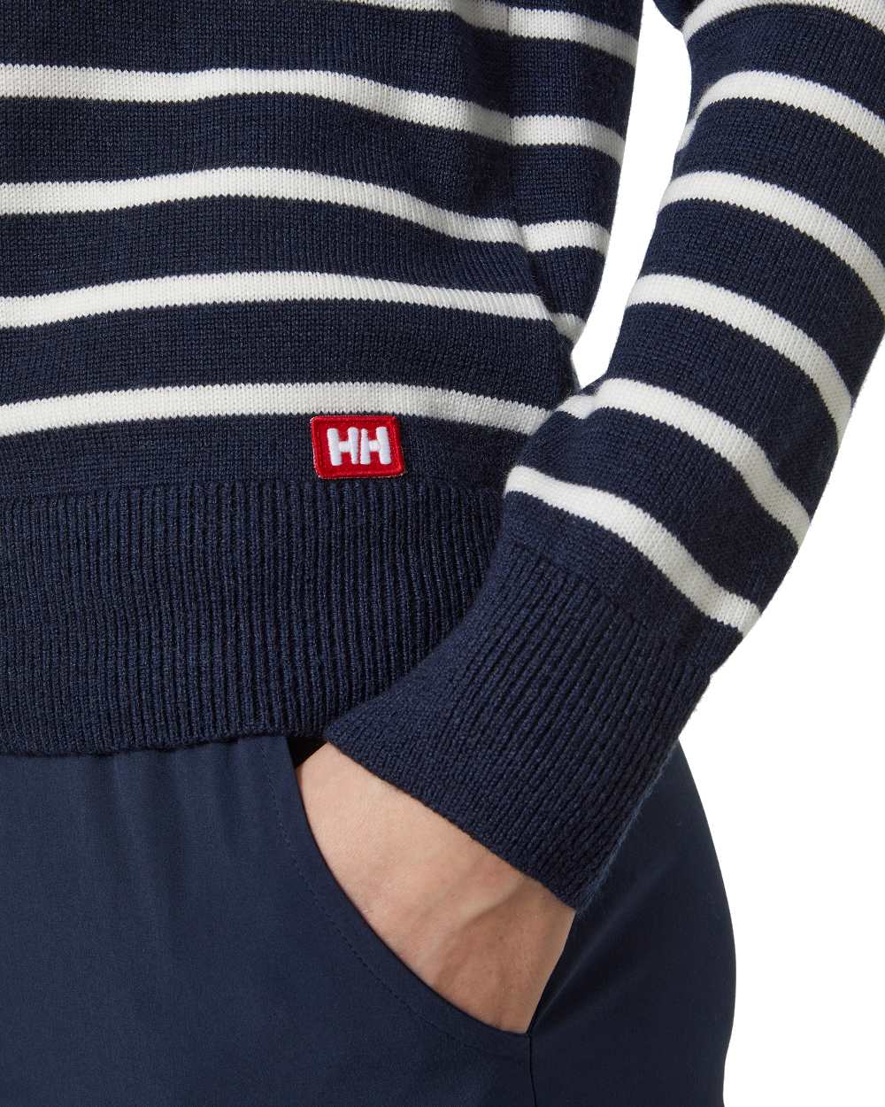 Navy coloured Helly Hansen Womens Molene Wool Sweater on white background 