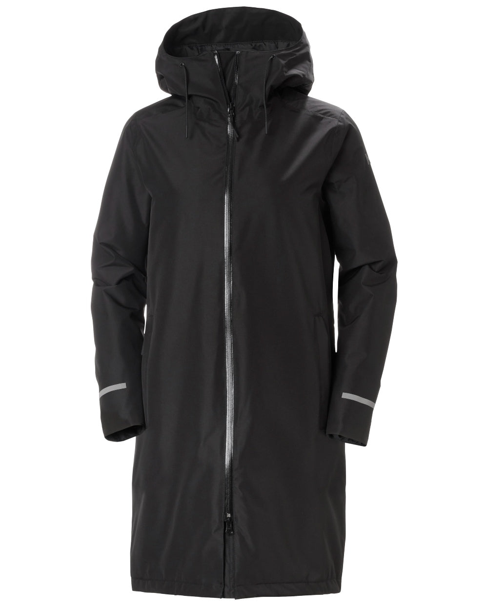 Black coloured Helly Hansen Womens Aspire Rain Coat on white background 