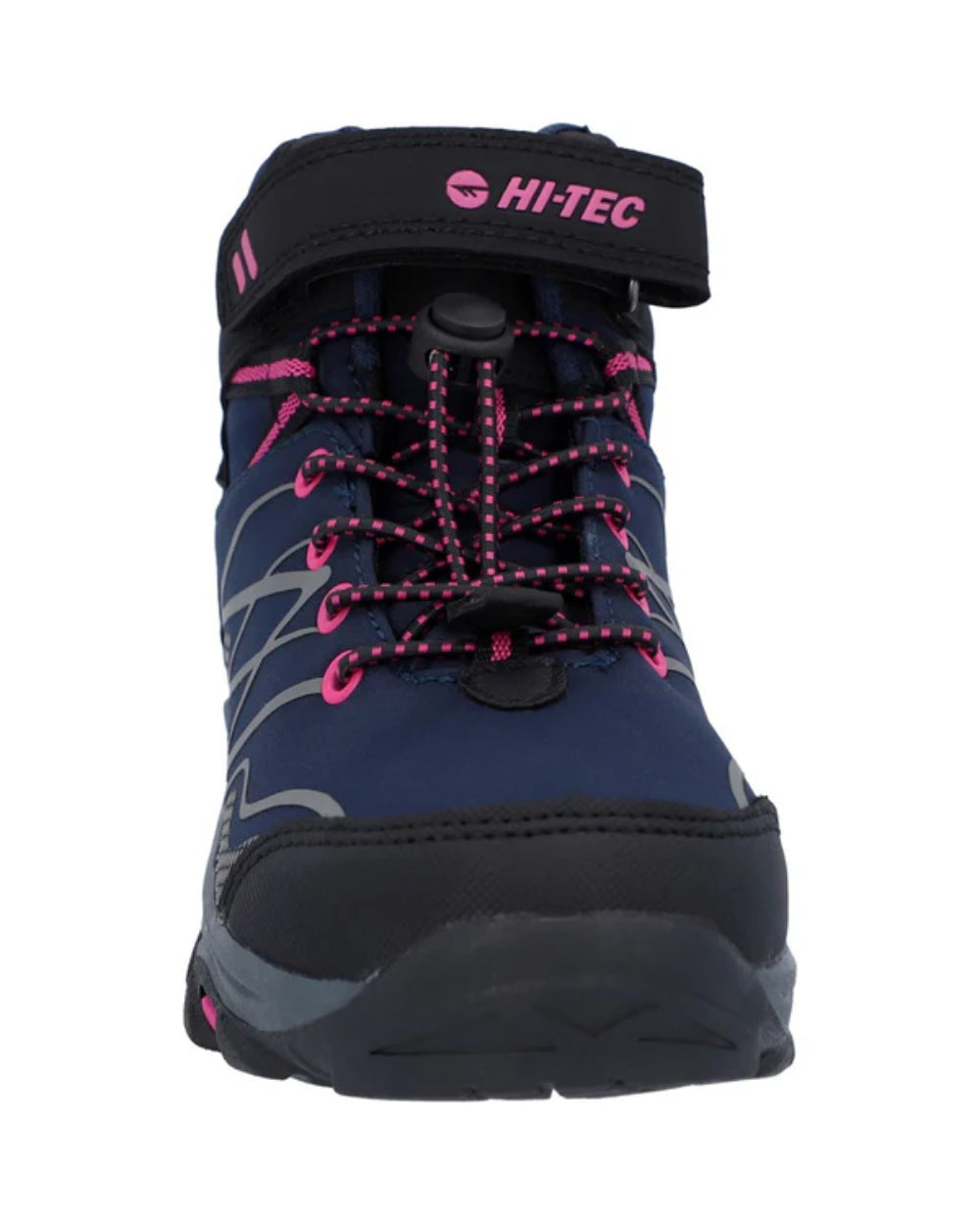 Navy Coloured Hi-Tec Childrens Blackout Mid Boots On A White Background 