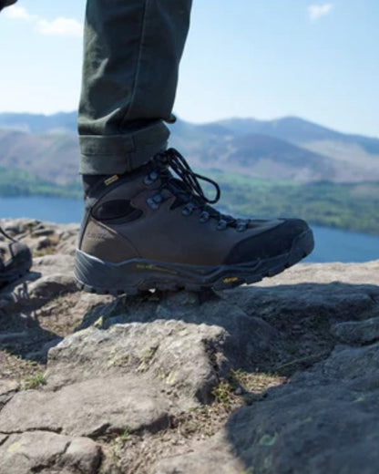 Dark Chocolate Coloured Hi-Tec Altitude Pro RGS Leather Boots On A Hill Background