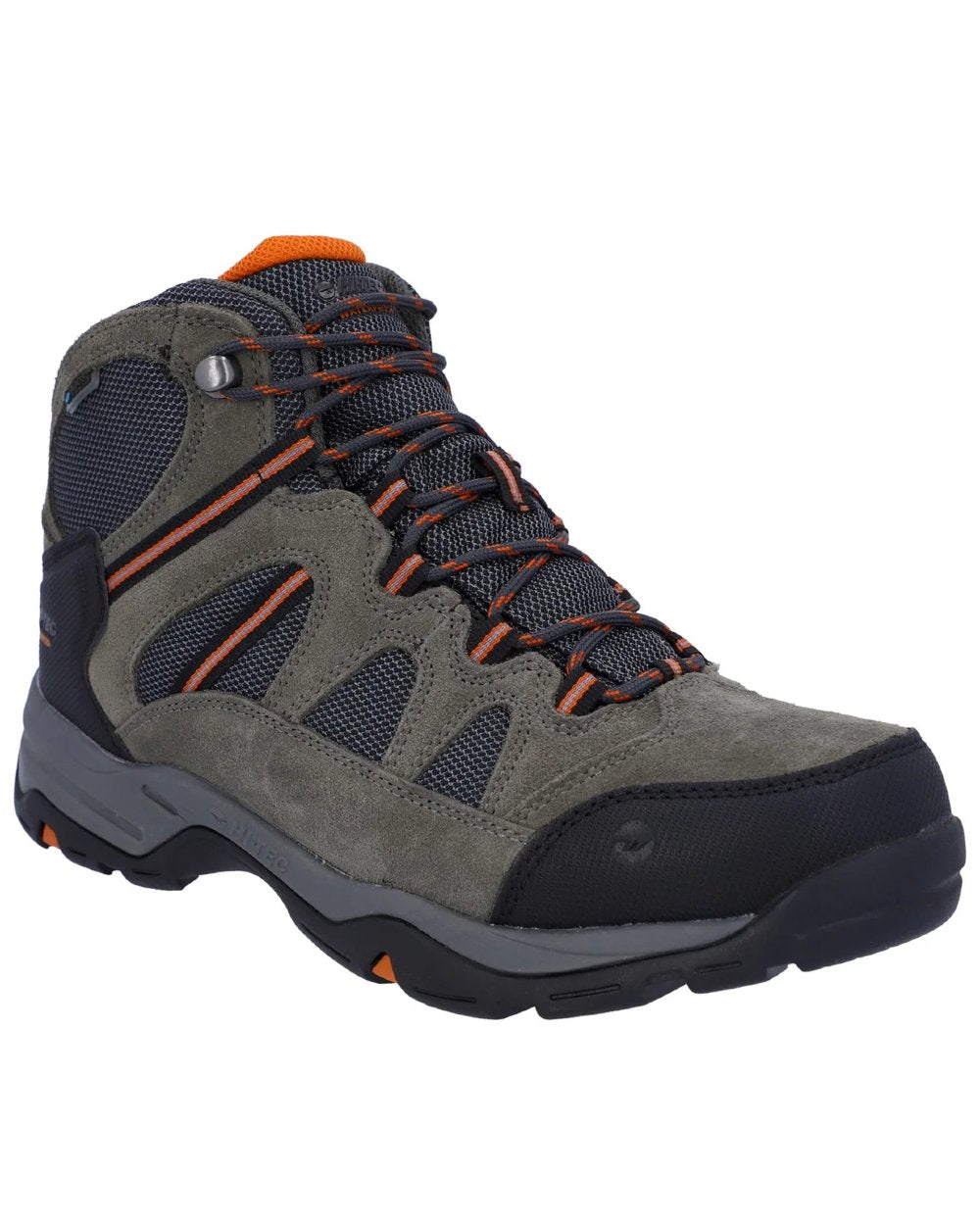 Charcoal Graphite Burnt Orange Coloured Hi-Tec Bandera Lite II Waterproof Hiking Boots On A White Background