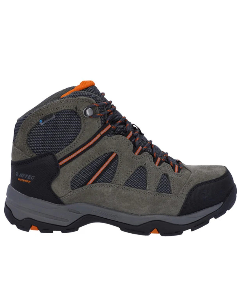 Charcoal Graphite Burnt Orange Coloured Hi-Tec Bandera Lite II Waterproof Hiking Boots On A White Background