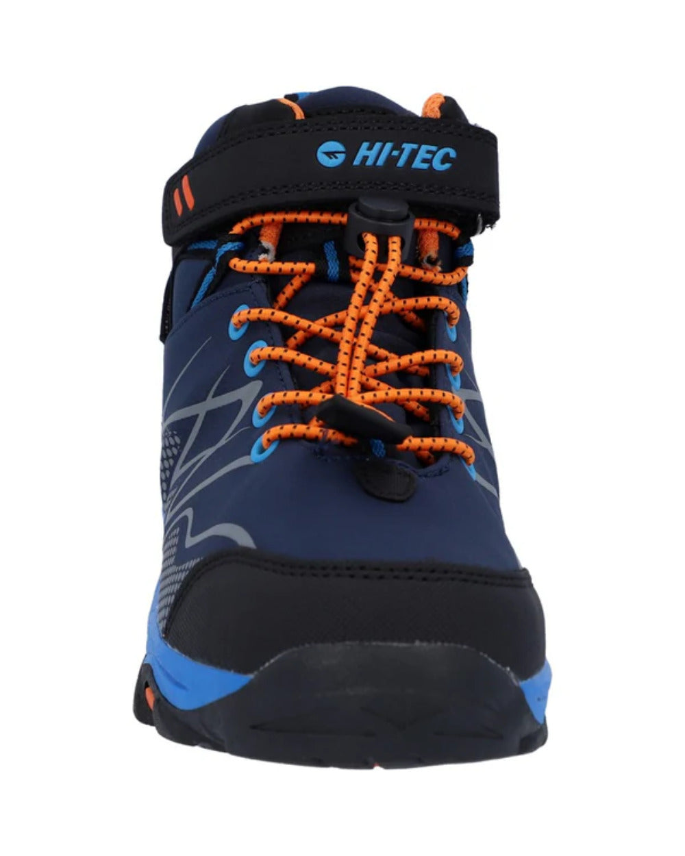 Navy Orange Lake Blue Coloured Hi-Tec Childrens Blackout Mid Boots On A White Background 