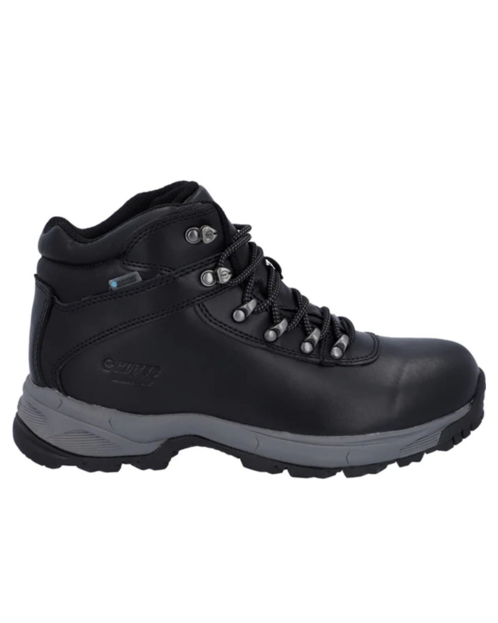 Black Coloured Hi-Tec Eurotrek Lite Waterproof Hiking Boots On A White Background 