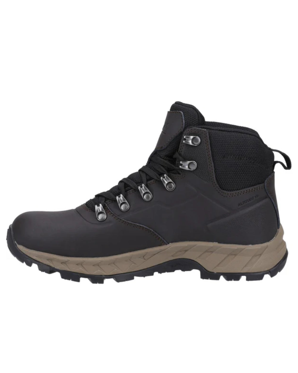 Chocolate Coloured Hi-Tec Mens Altitude VII WP Hiking Boots On A White Background