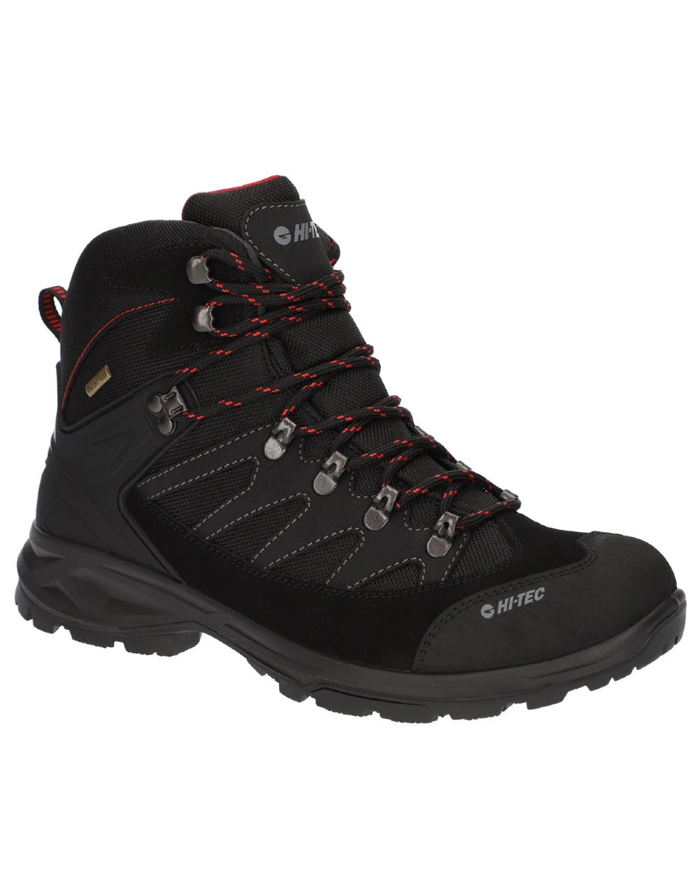 Charcoal Red Coloured Hi-Tec Mens Clamber Boots On A White Background