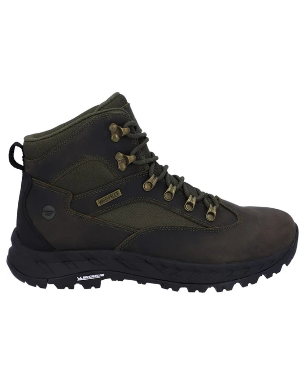 Khaki Coloured Hi-Tec Mens Euro Trail Boots On A White Background