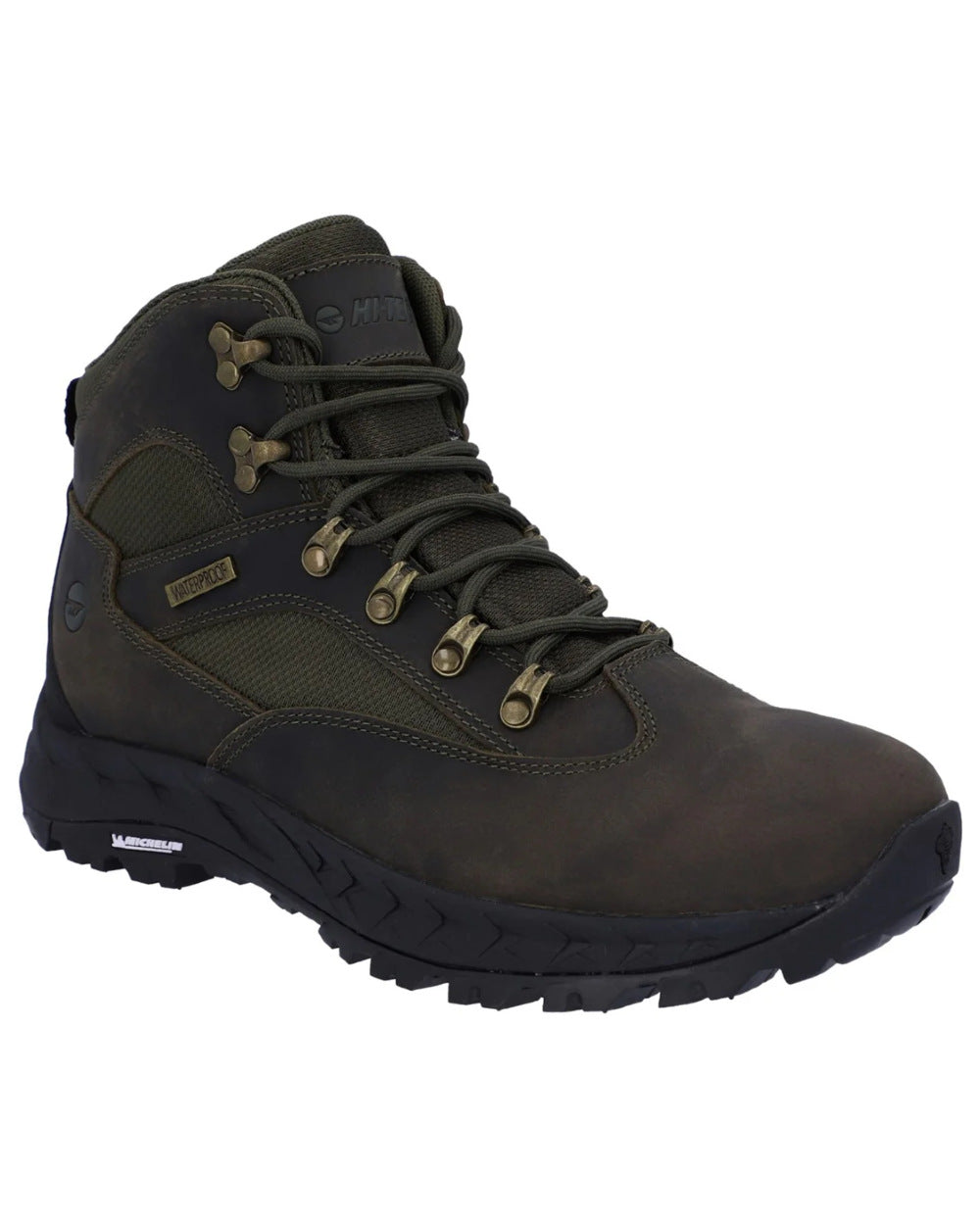 Khaki Coloured Hi-Tec Mens Euro Trail Boots On A White Background