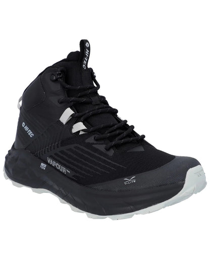 Black Grey Coloured Hi-Tec Mens Fuse Trail Mid Waterproof Trainers On A White Background 