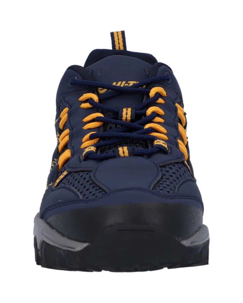 Navy Yellow Coloured Hi-Tec Mens Jaguar Shoes On A White Background