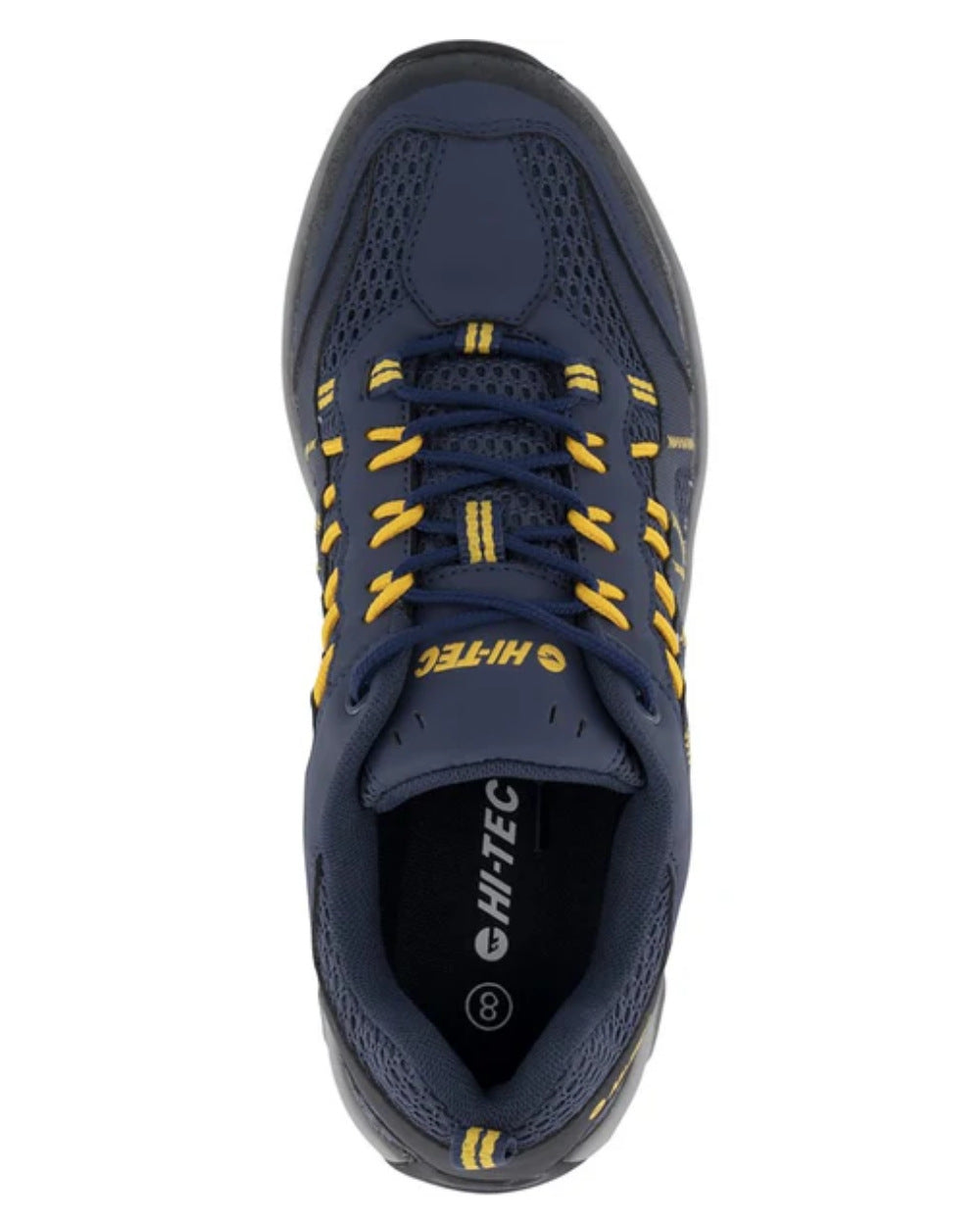 Navy Yellow Coloured Hi-Tec Mens Jaguar Shoes On A White Background