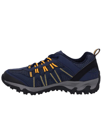 Navy Yellow Coloured Hi-Tec Mens Jaguar Shoes On A White Background