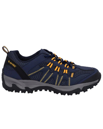 Navy Yellow Coloured Hi-Tec Mens Jaguar Shoes On A White Background