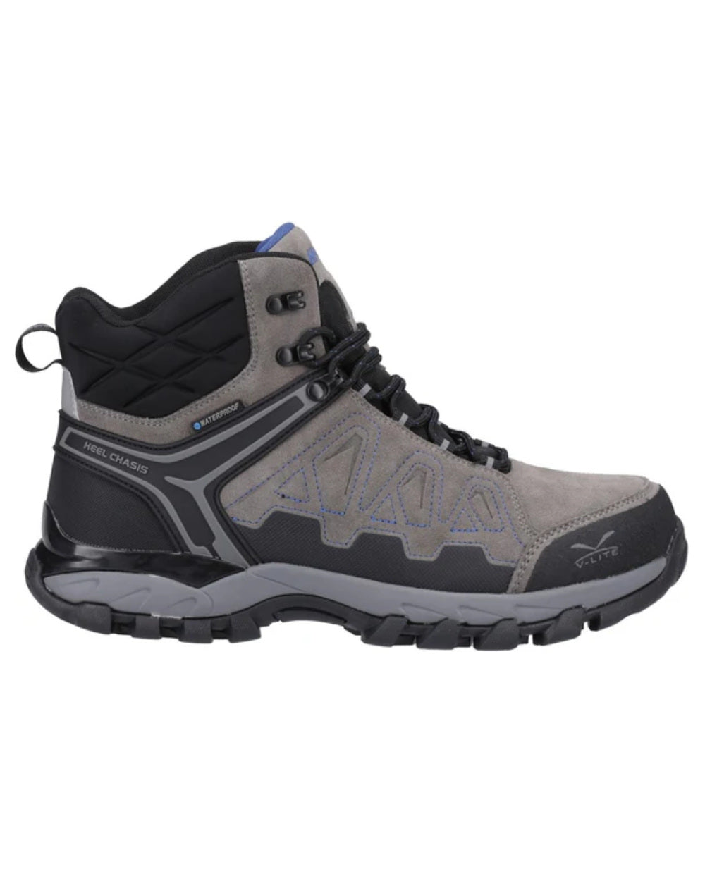 Grey Coloured Hi-Tec Mens V-Lite Explorer Waterproof Hiking Boots On A White Background 