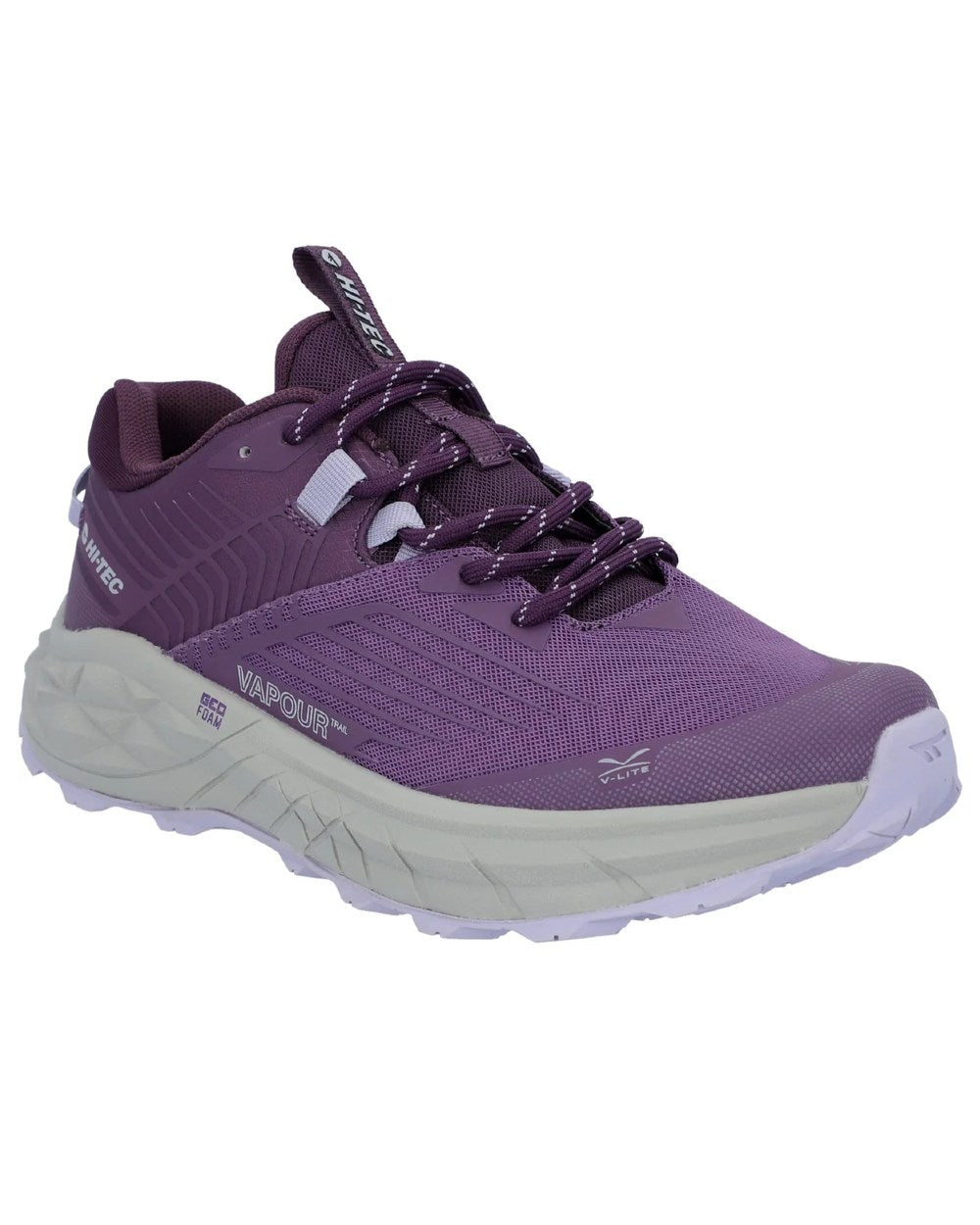 Purple Coloured Hi-Tec Womens Fuse Trail Low Trainers On A White Background 