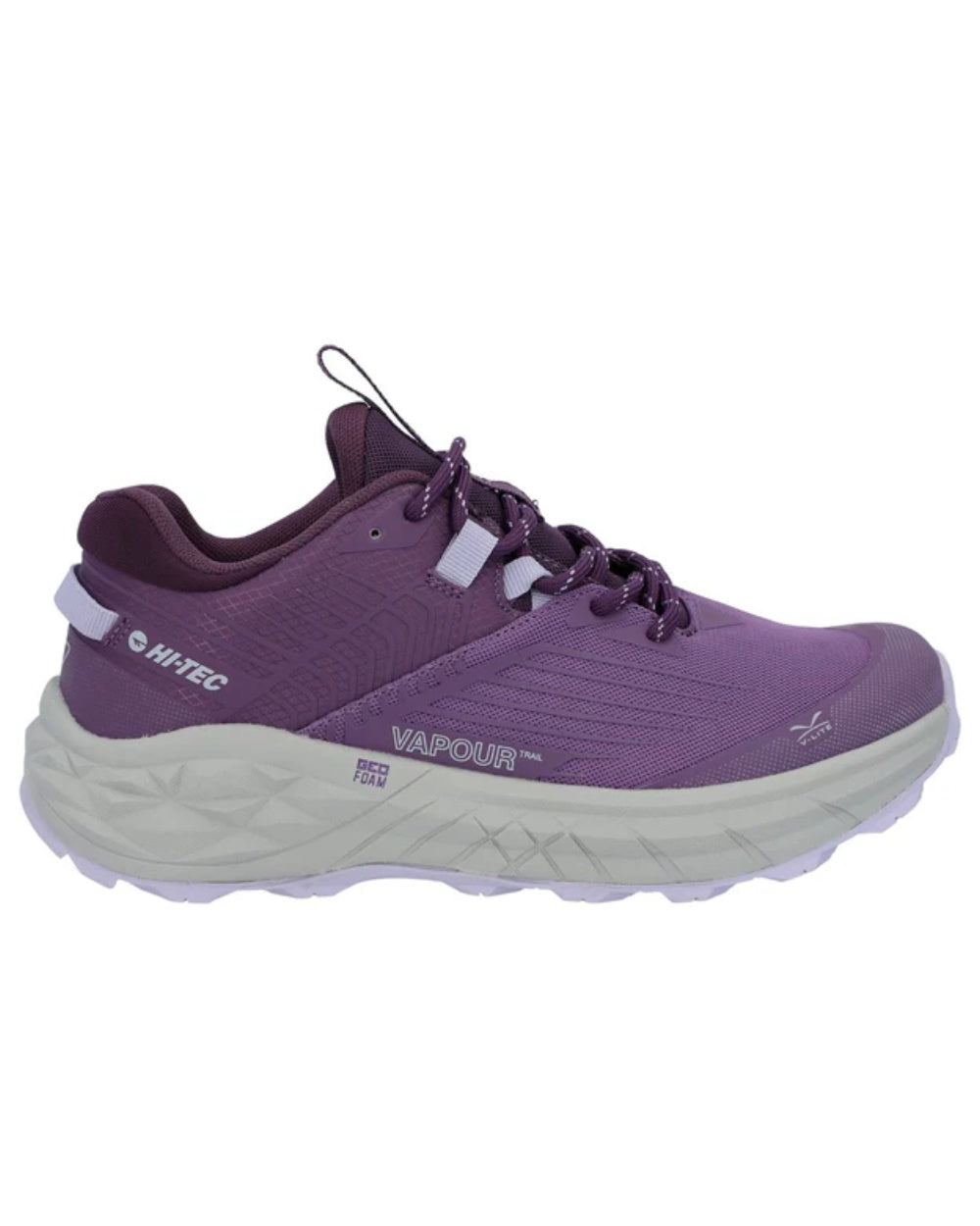 Purple Coloured Hi-Tec Womens Fuse Trail Low Trainers On A White Background 