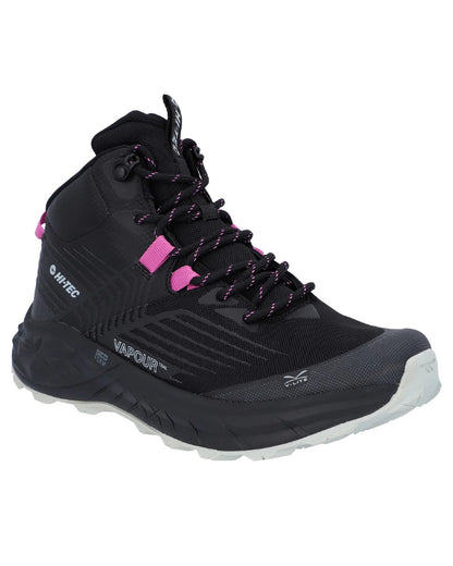 Black Coloured Hi-Tec Womens Fuse Trail Mid Waterproof Trainers On A White Background 