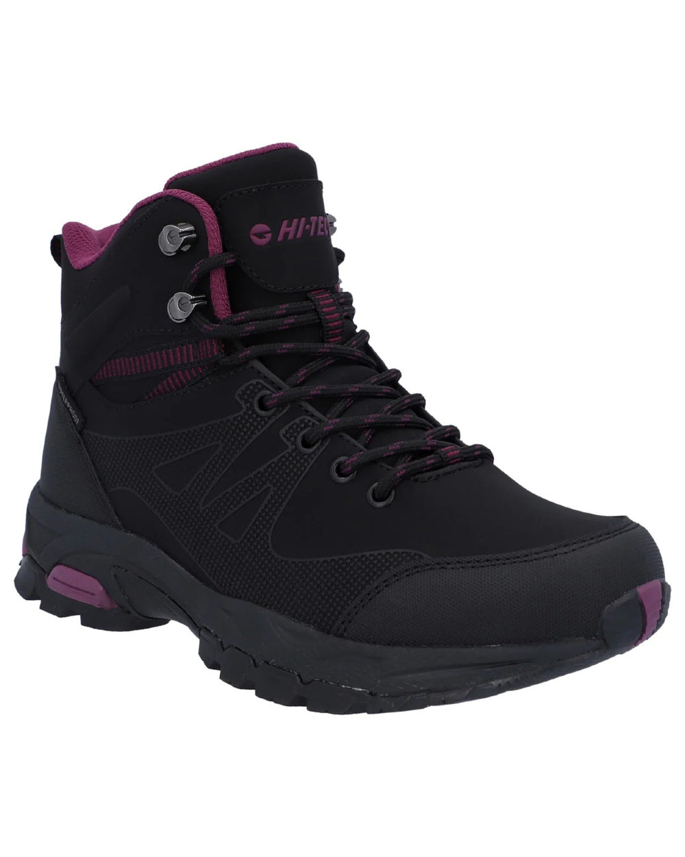 Black Coloured Hi-Tec Womens Jackdaw Mid Waterproof Boots On A White Background