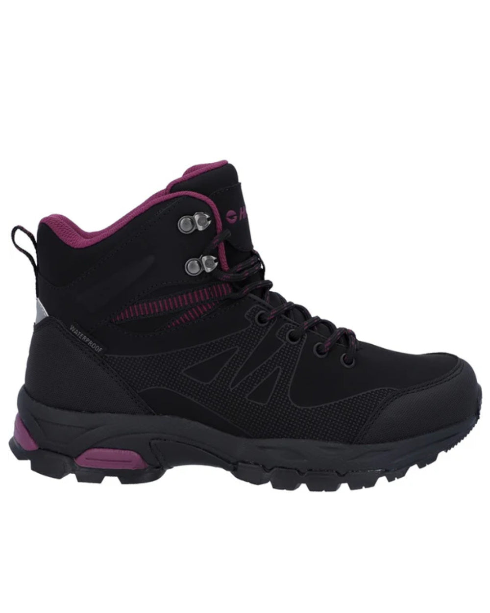 Black Coloured Hi-Tec Womens Jackdaw Mid Waterproof Boots On A White Background