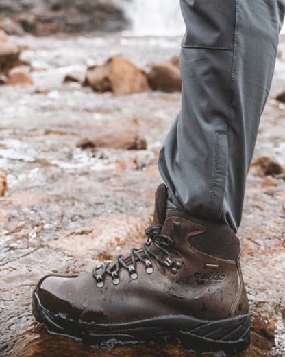 Brown Coloured Hi-Tec Womens Ravine Boots On A Waterfall Background