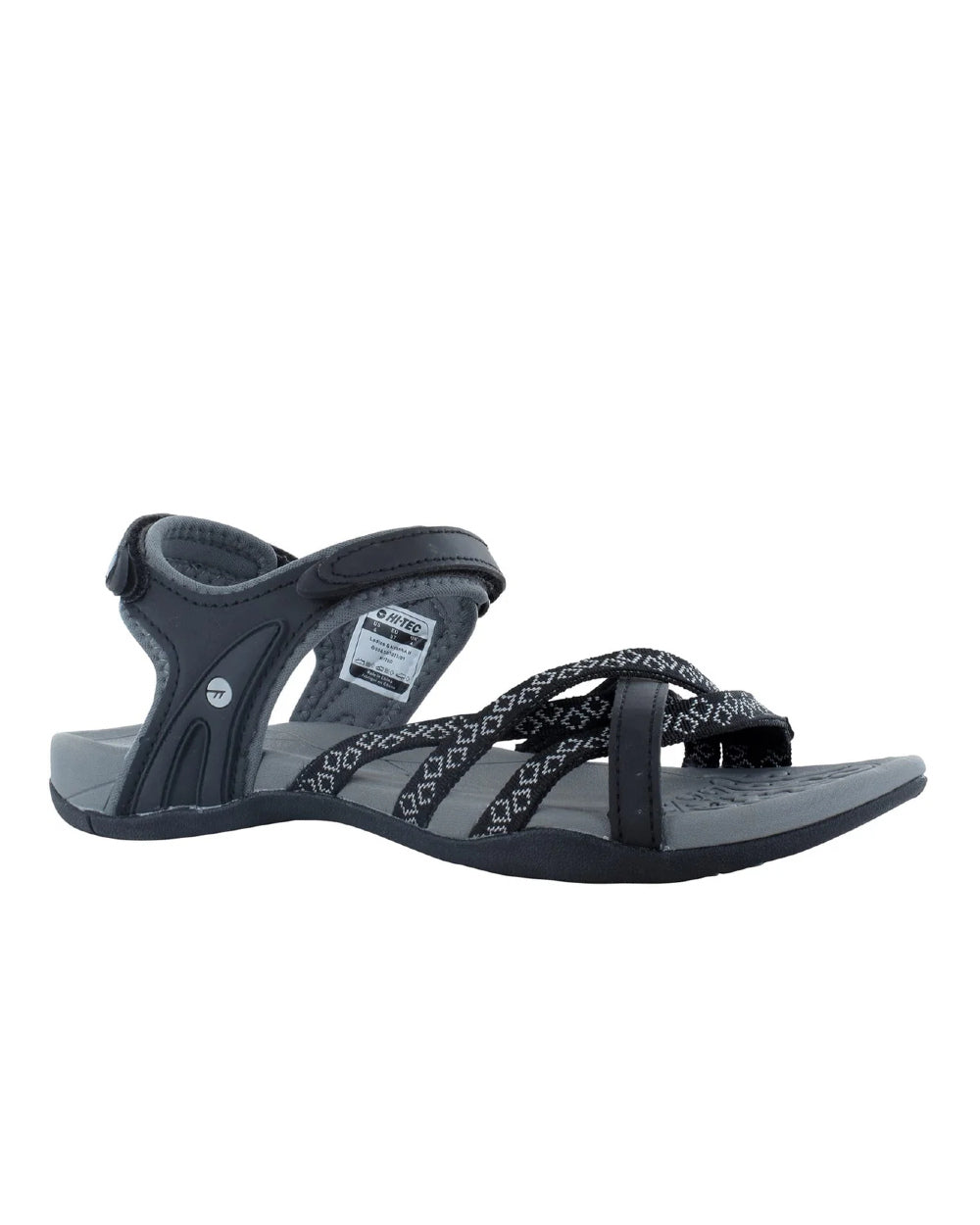 Black Coloured Hi-Tec Womens Savanna II Sandals On A White Background