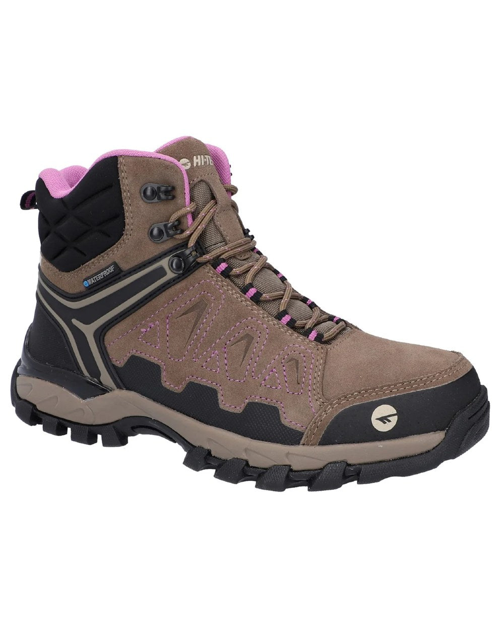 Brown Coloured Hi-Tec Womens V-Lite Explorer Waterproof Hiking Boots On A White Background 