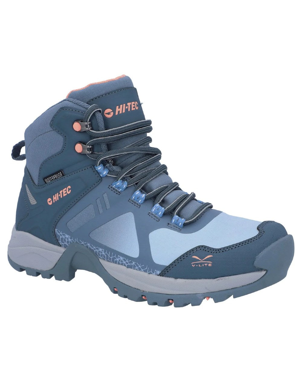 Blue Coloured Hi-Tec Womens V-Lite Psych Boots On A White Background 