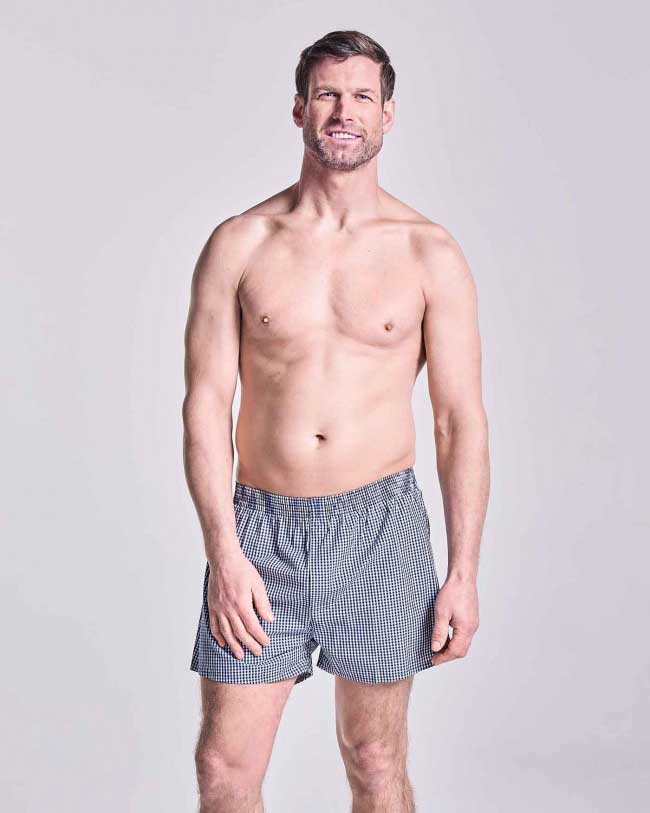 HJ Hall 2 Pack Pure Cotton Woven Boxers in Navy Check 