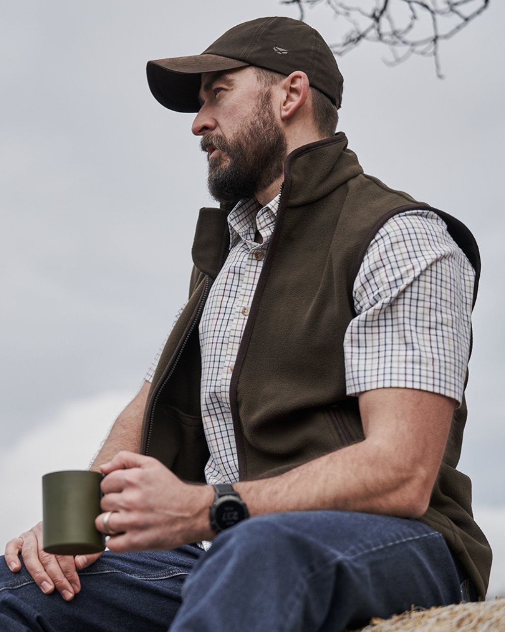 Green/Red Coloured Hoggs of Fife Kessock Tattersall Short Sleeved Shirt On A Sky Background 