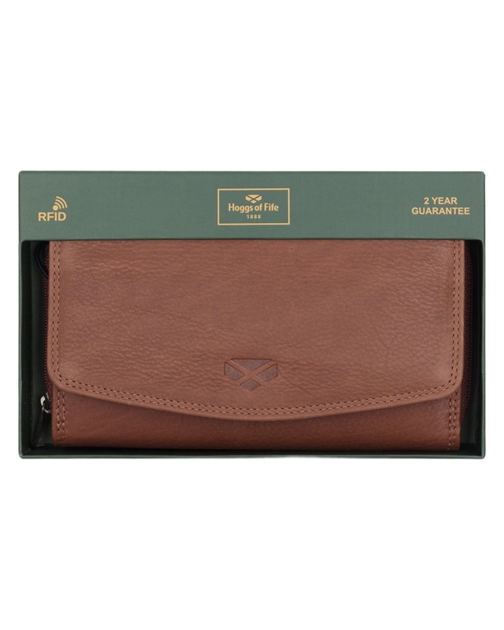 Whisky Coloured Hoggs of Fife Monarch Leather Bi-Fold Purse on White Background
