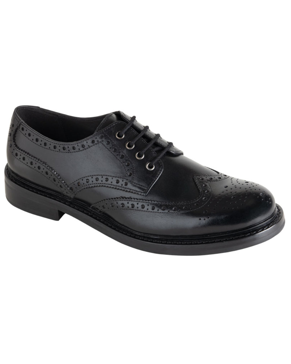 Black Coloured Hoggs of Fife Muirfield All Leather Brogue Shoe On A White Background 
