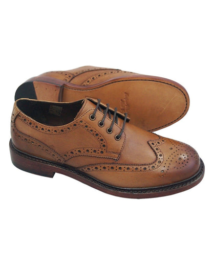 Burnished Tan Coloured Hoggs of Fife Muirfield All Leather Brogue Shoe On A White Background 