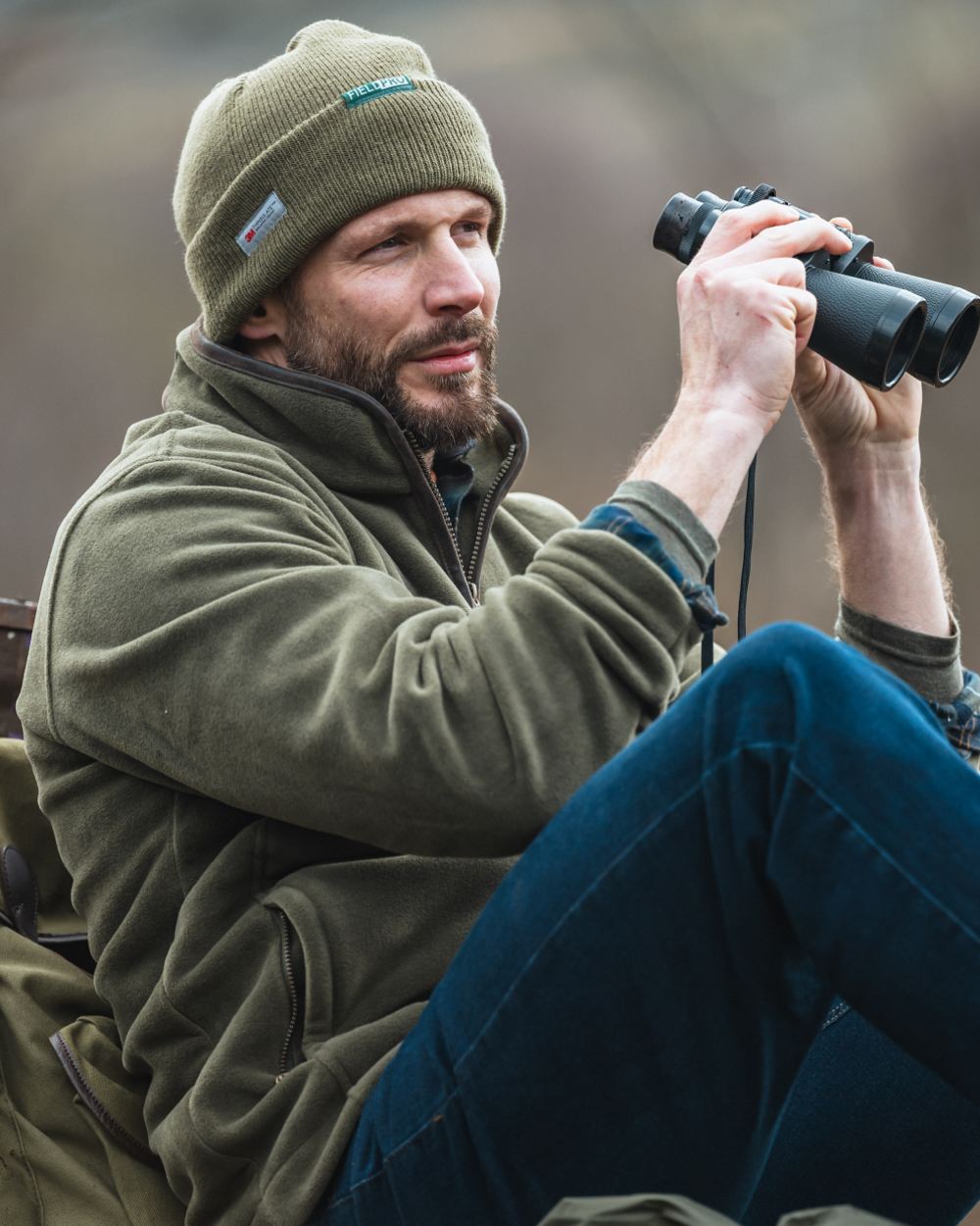 Pine Green Hoggs of Fife Stenton Technical Fleece Jacket on grey background 