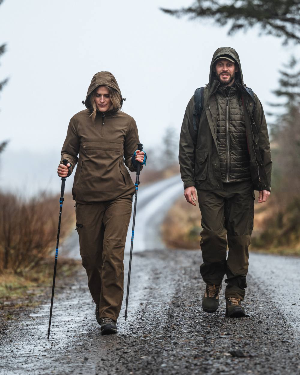 Sage coloured Hoggs of Fife Struther Ladies Smock Field Jacket with trek background 