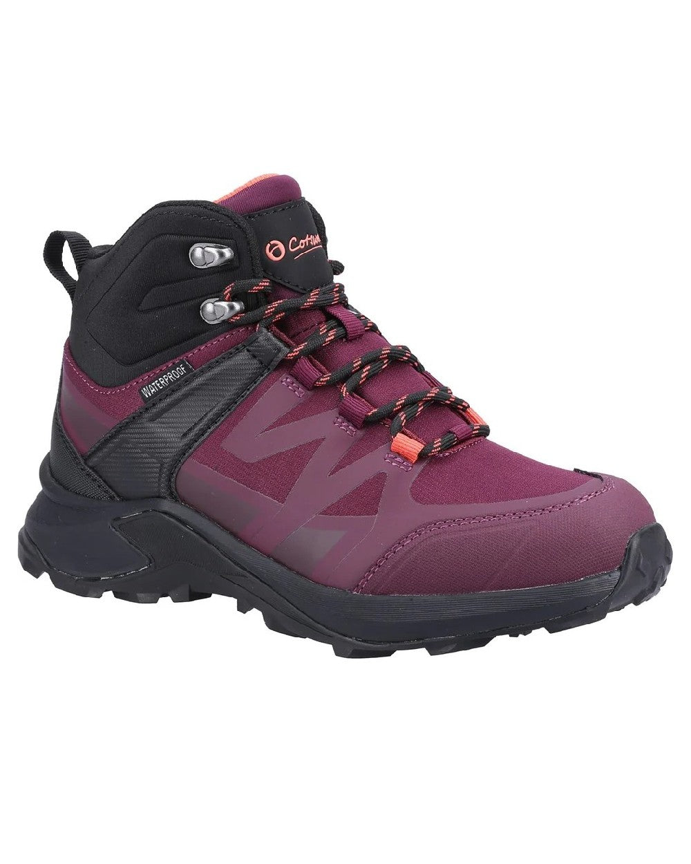 Dark Red coloured Cotswold Horton Hiking Boots on white background 