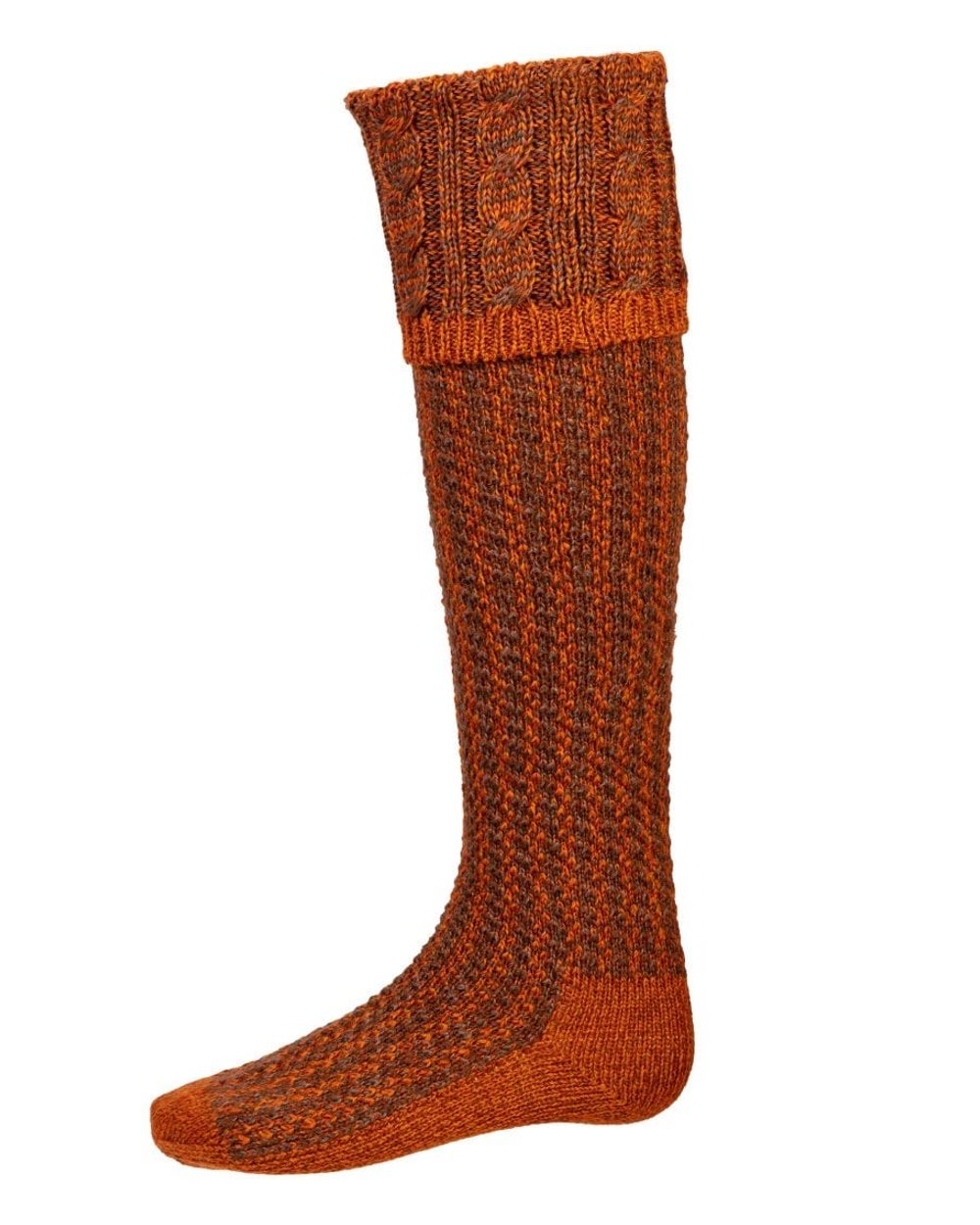 Honeysuckle coloured House of Cheviot Reiver Socks on white background 