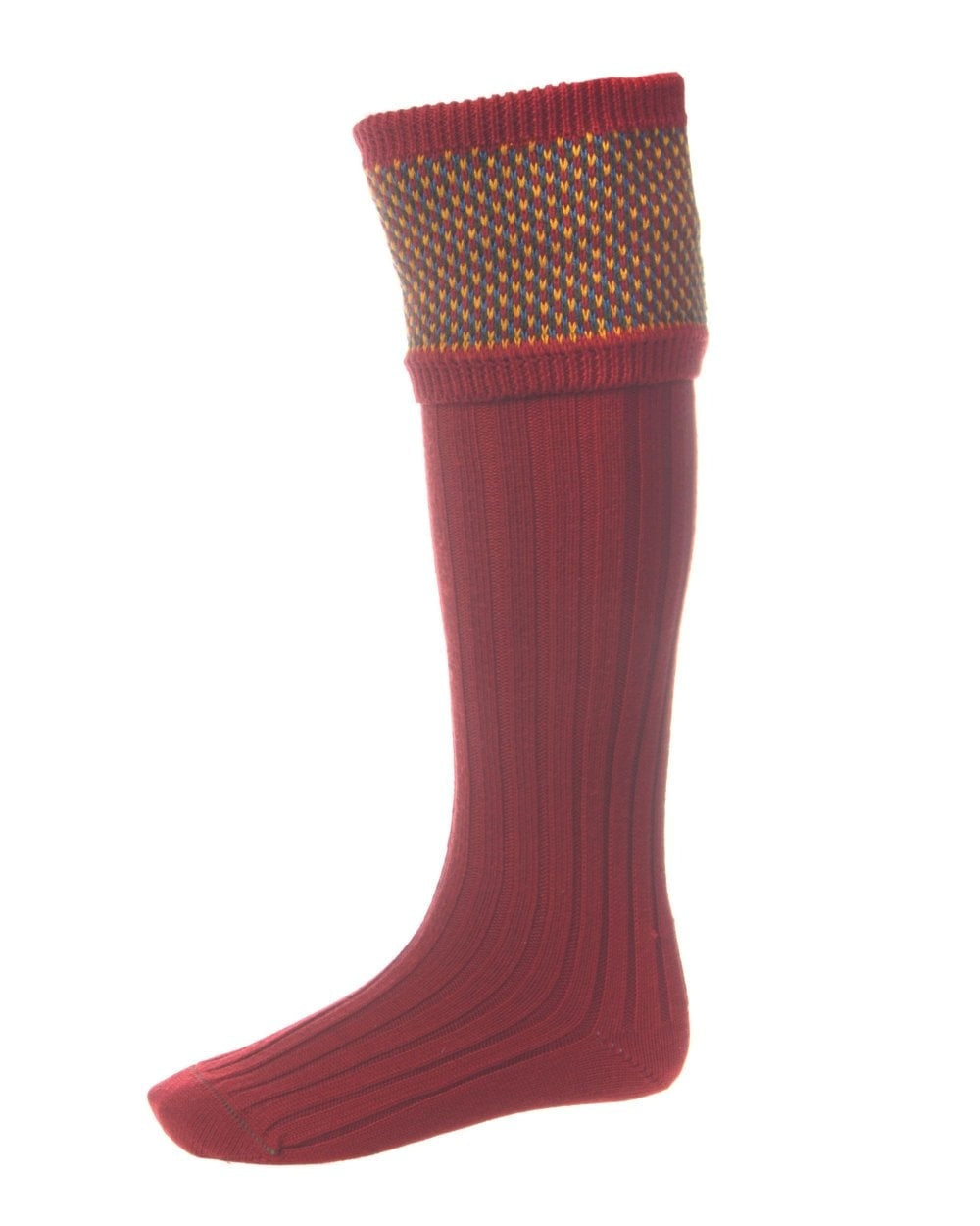 Brick Red coloured House of Cheviot Tayside Socks on white background 