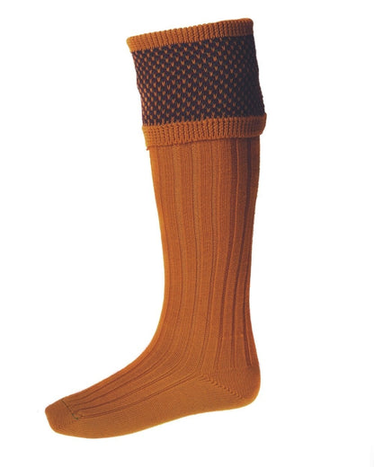 Ochre coloured House of Cheviot Tayside Socks on white background 