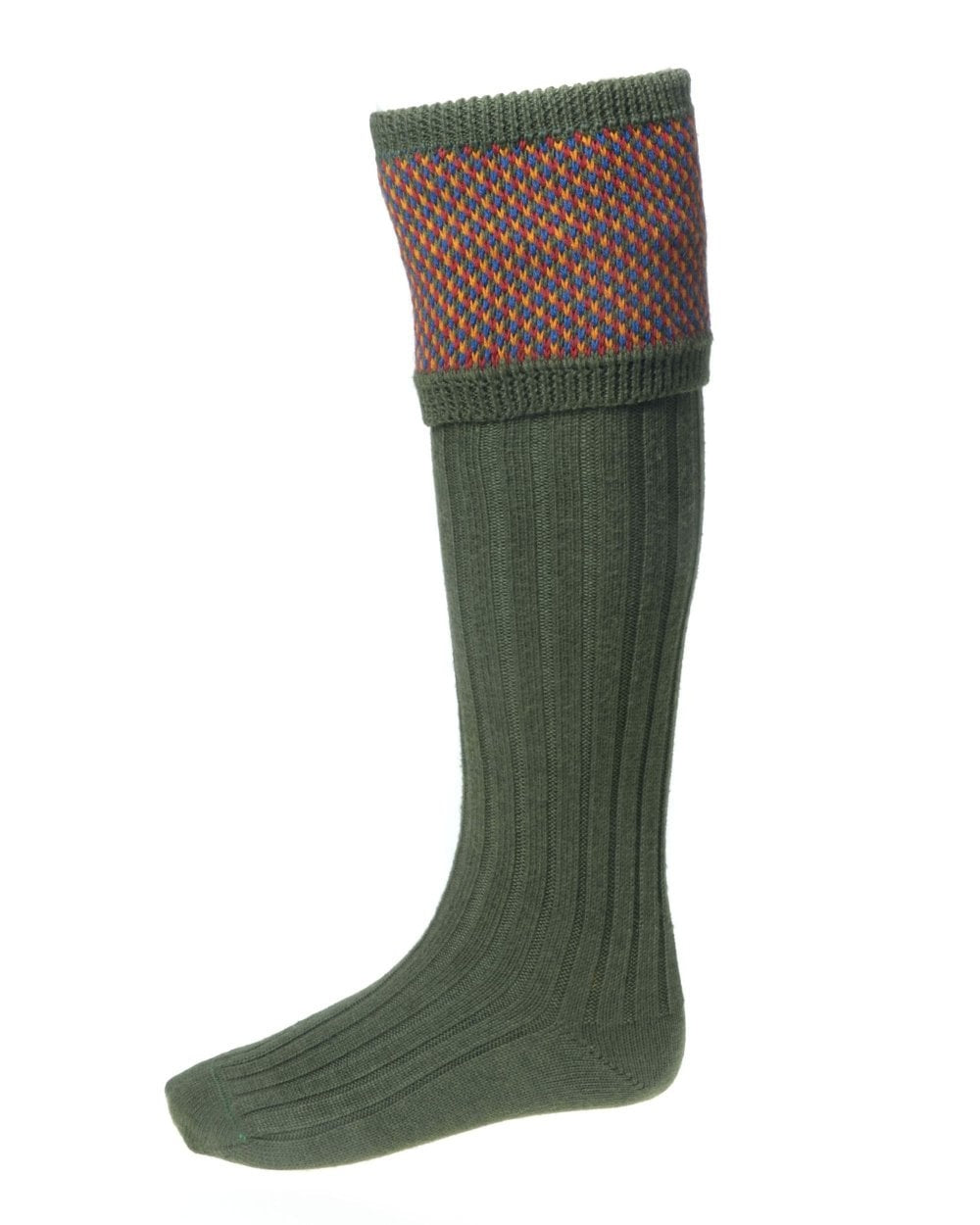 Spruce coloured House of Cheviot Tayside Socks on white background 