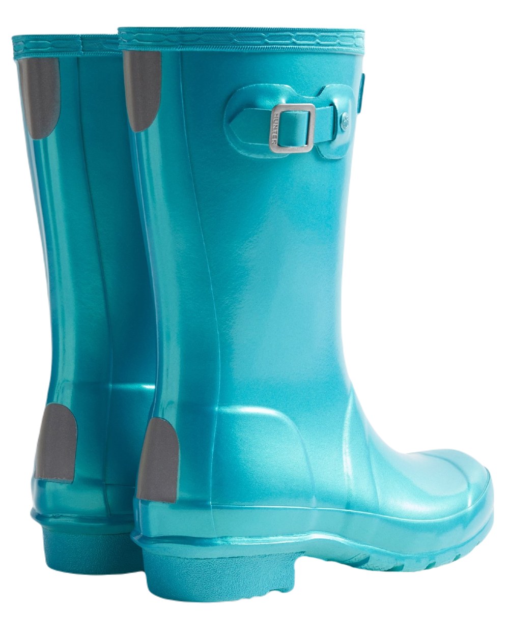 Pool Blue Coloured Hunter Big Kids Original Pearlised Wellington Boots on White Background
